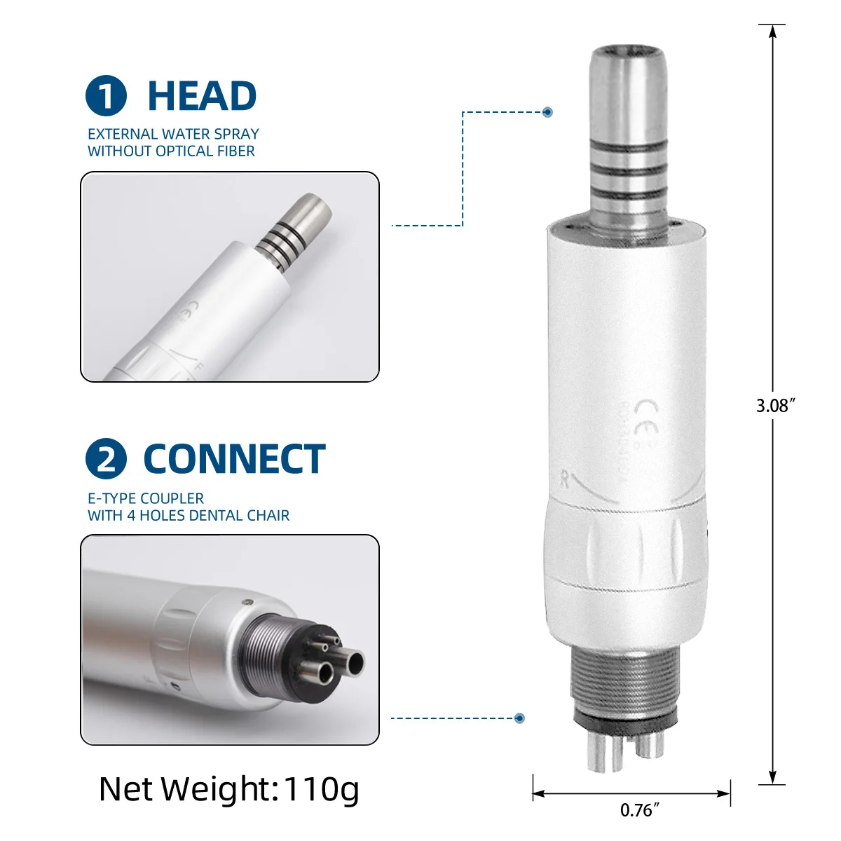 Dental Low Speed Handpiece Inner Water Spray Straight Contra Angle 2/4Holes Air Motor Air Turbine Dental Handpiece