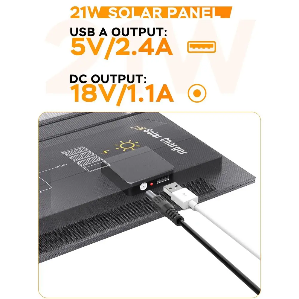 Portable Solar Panel Charger Generator Foldable 21W Camping RV USB DC Ports IPX4 Waterproof Oxford Cloth Kit