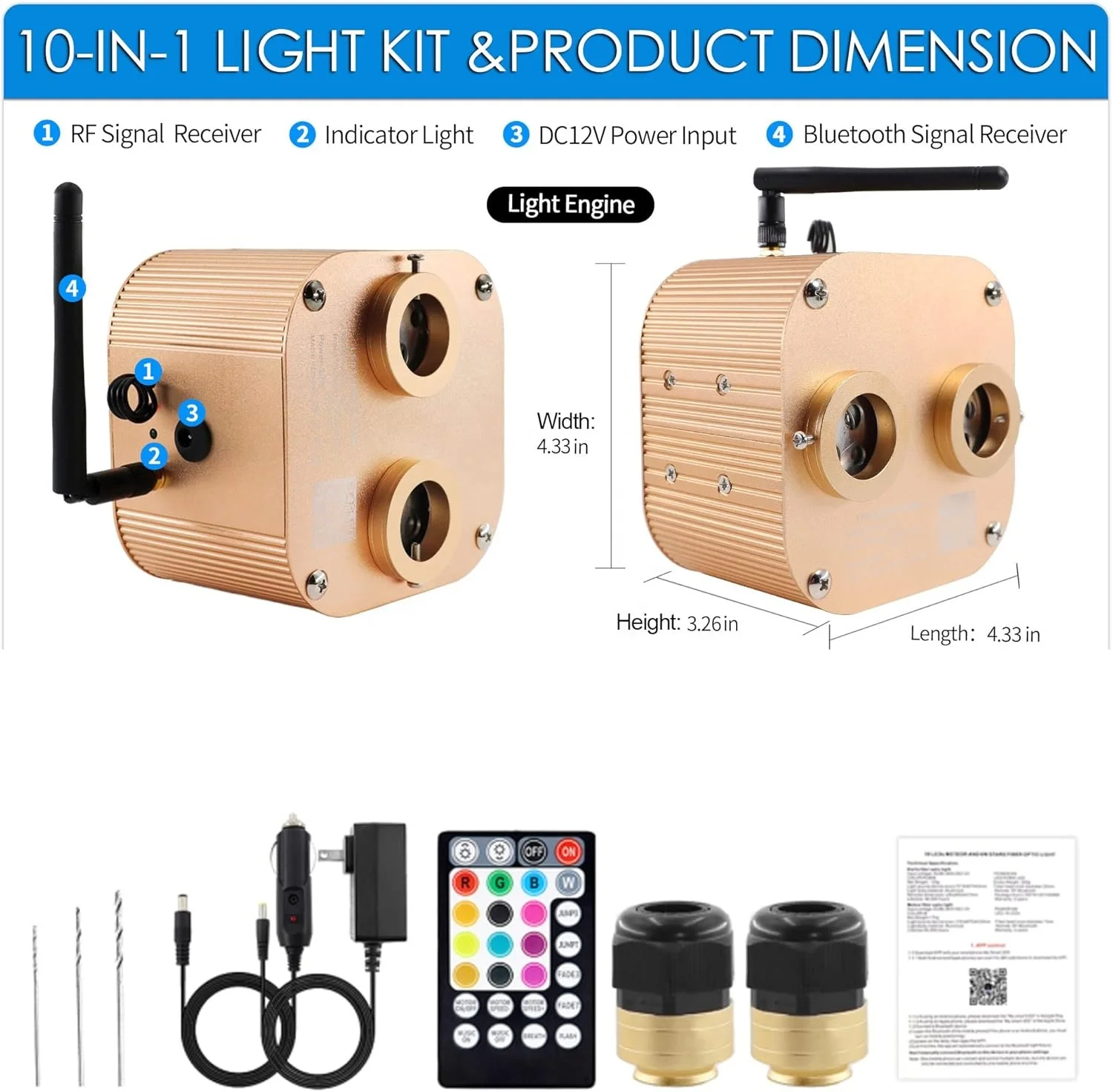 20W Dual Head RGBW Fiber Optic Light Box APP Control Twinkle Music Sync Light Engine For Starlight Headliner Assembly