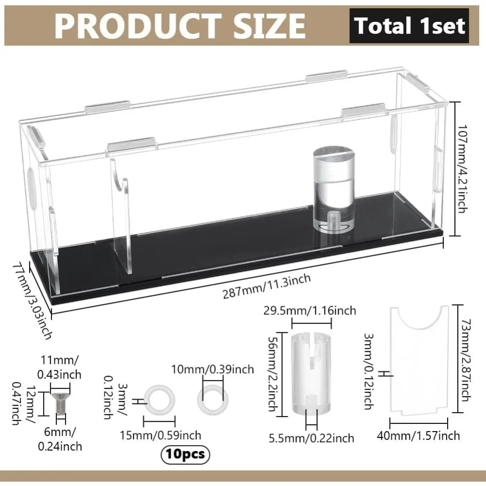 Clear Rectangle Acrylic Display Case with Black Base 28.7x7.7x10.7cm/11x3x4 Inch Single Storage Box Stand with Removable Cover