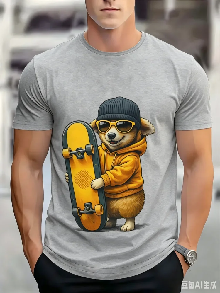 Modisches 3D-Skateboard-Print Herren T-Shirt Tägliches Casual Kurzarm-Trend-Streetwear Oberteil Sommer Herren Streetwear