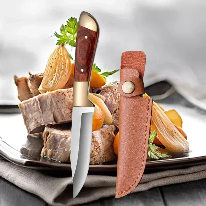 High hardness kitchen knife Small fruit knife for eating lamb, portable table knife with holster keychain small straight knife