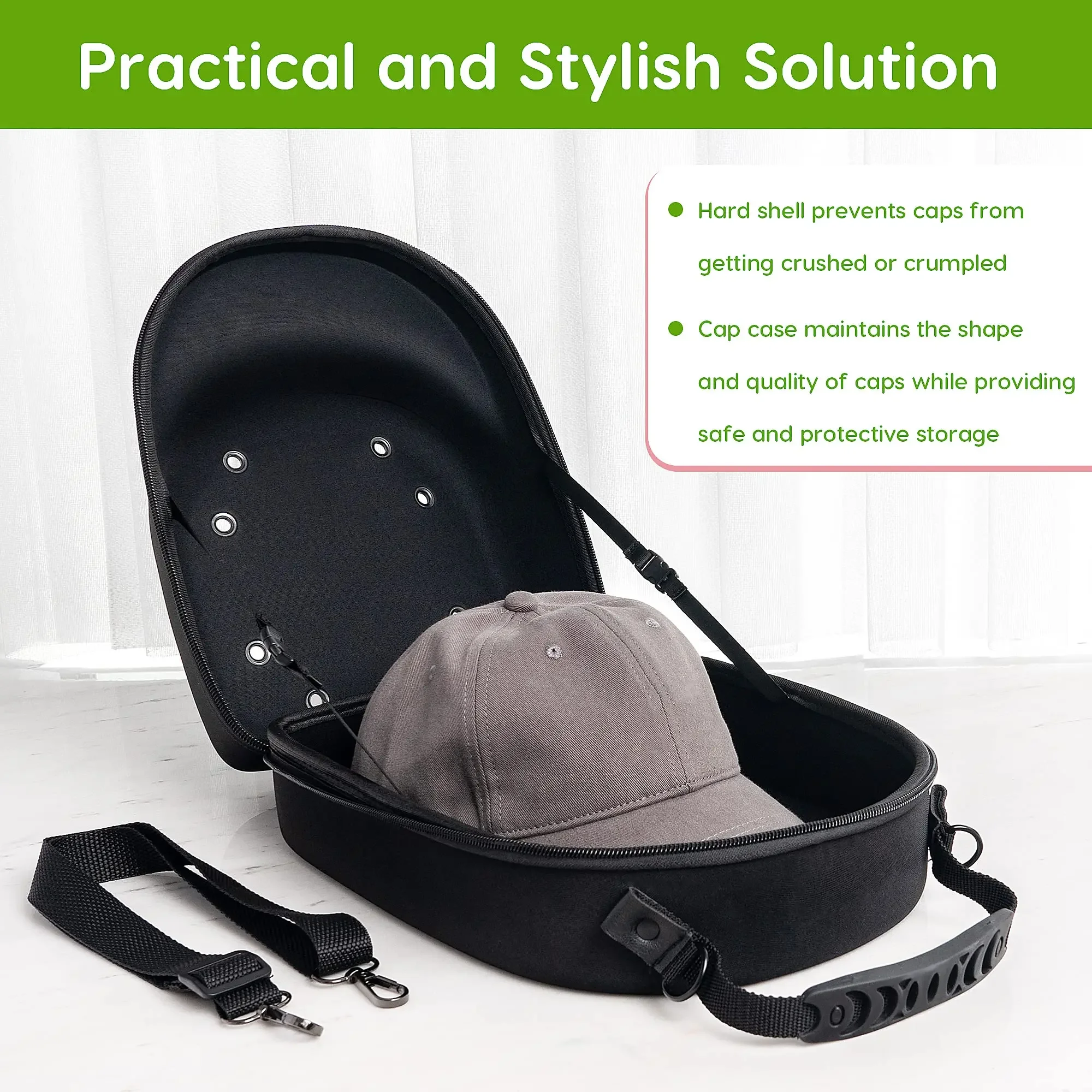 Baseball Cap Storage, Hat Carrier Travel Case with Carrying Handle and Adjustable Shoulder Strap Organizer Holder Bag for 6 Caps