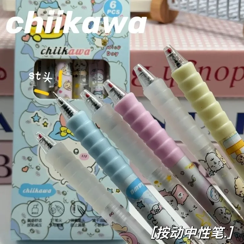 Bolígrafos de gel borrables Jiyikawa 6 de dibujos animados, tinta negra de 0.5 mm, artículos de papelería para la escuela y oficina, regalos.