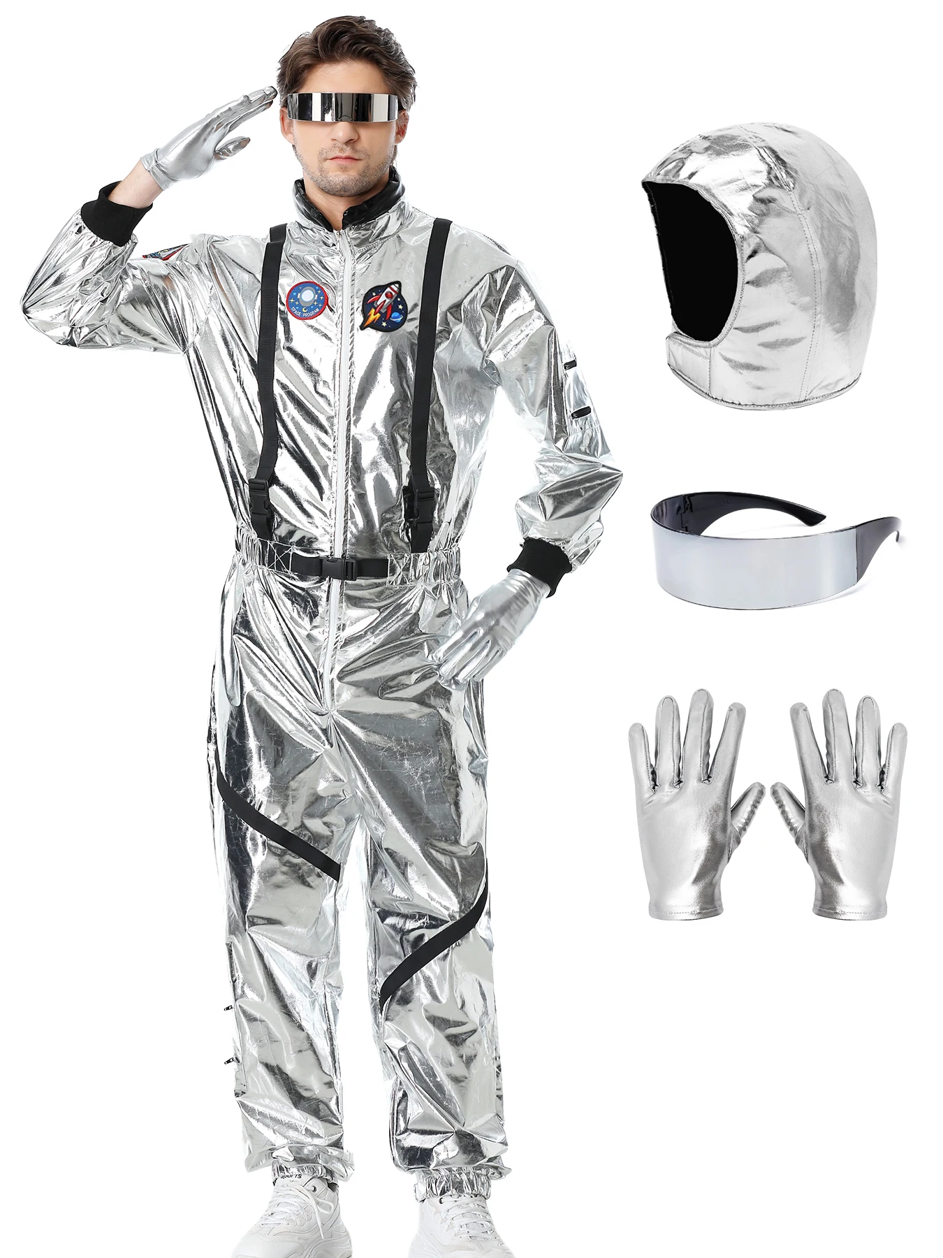 

Men's Silver Astronaut Costume with Hat, Sunglasses & Gloves – Space Suit for Halloween, Carnival, Cosplay & Sci-Fi Parties