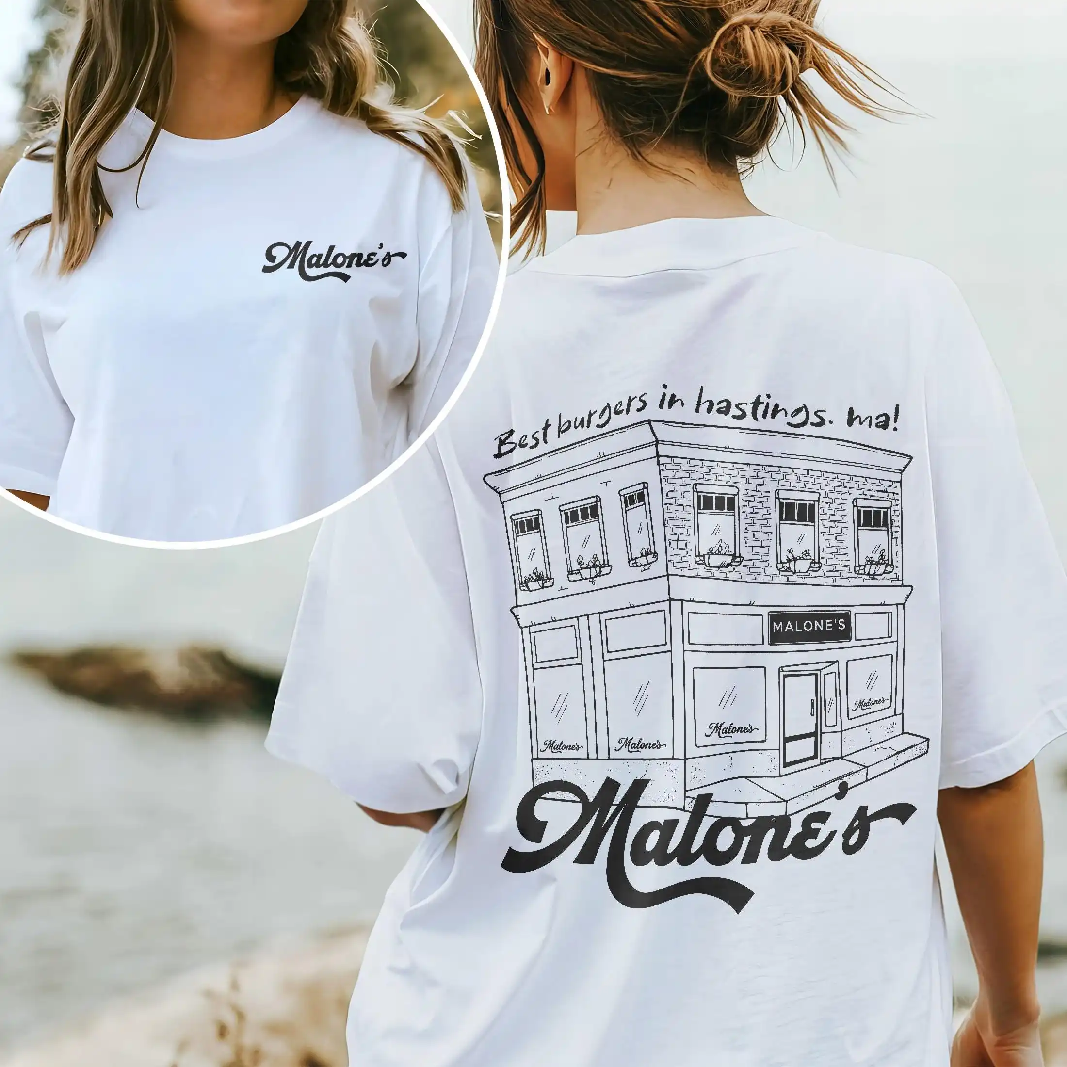 Off Campus Hockey Romance Diner T-Shirt, Hannah Well Malone's Bar Briar University Shirt, Best Burgers Hastings MA Tee