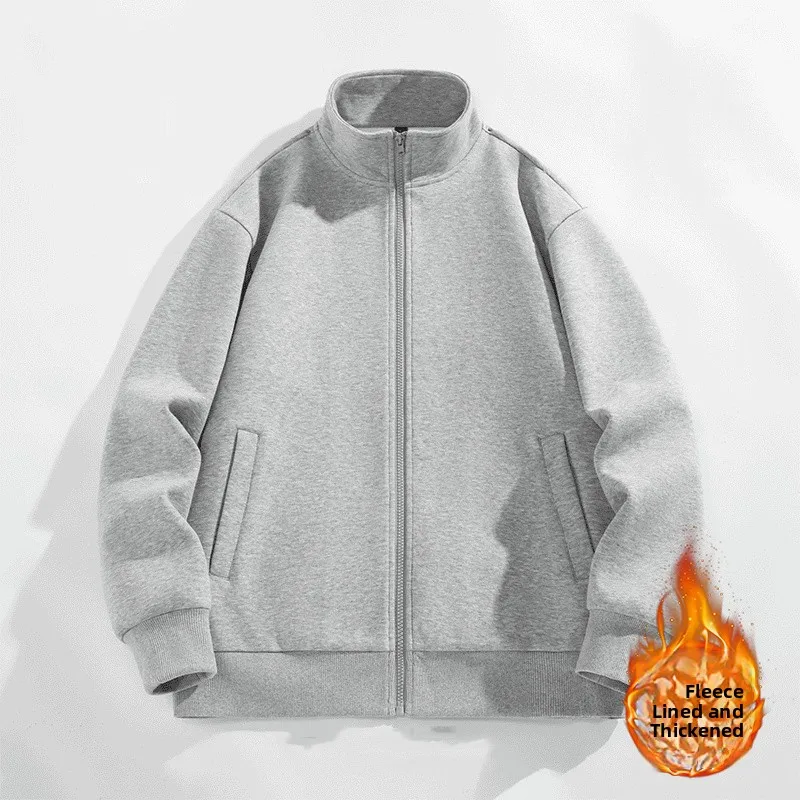 

Men's Loose Fit Fce Lined Stand Collar Cardigan Jaet Trendy Versatile Youth Large Size Zipper Hoodie Casual Sle ort ...