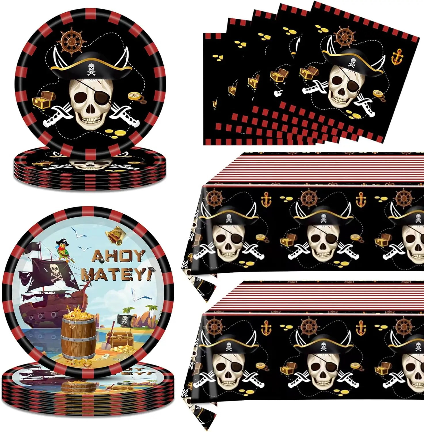 Pirate Themed Birthday Party Supplies Decor Pirate Treasure Island Party Set Skull Tablecloth Paper Plates Kids Boy Party Decor