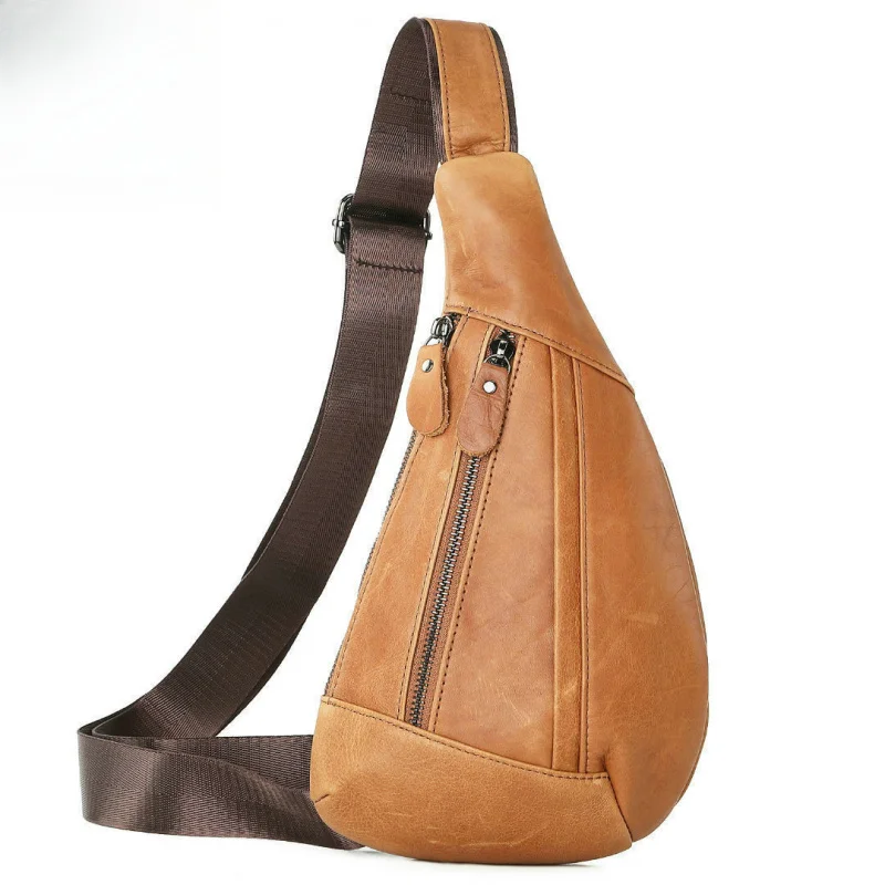 

New Casual Men's Cow Leather Chest Bag Male Crossbody Shoulder Bag For Men