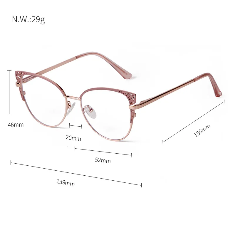 KUXA النساء القط النظارات الجوف خارج نظارات وصفة قصر النظر مد البصر العدسات المسافة القراءة وصفة طبية الرؤية نظارات معدنية