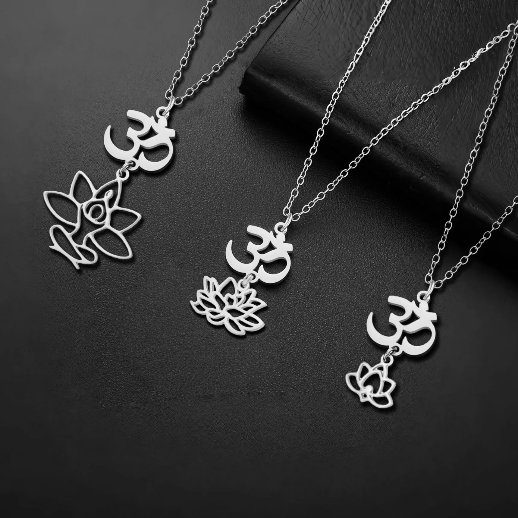 OM Hindu symbol yoga lotus stainless steel necklace religious blessing gift for women