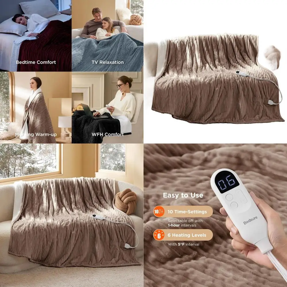 

Twin Size Soft Flannel Electric Blanket with 10 Time Options, 6 Heat Levels, and 8-Hour Auto-Off Timer, Perfect Gift for Elderly