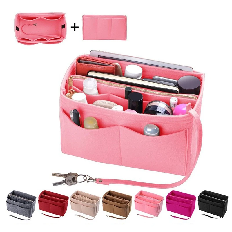 

Unisex Large Capacity Make Up Organizer Felt Insert For Handbag Travel Inner Purse Portable Cosmetic Bag Fit Various Brand Bags