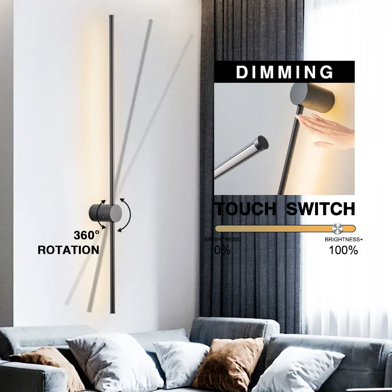 Copper Black Touch Dimmable Switch Wall Lamps Lighting For Bedroom Living Room TV Background Indoor Rotatable LED Wall Lighting