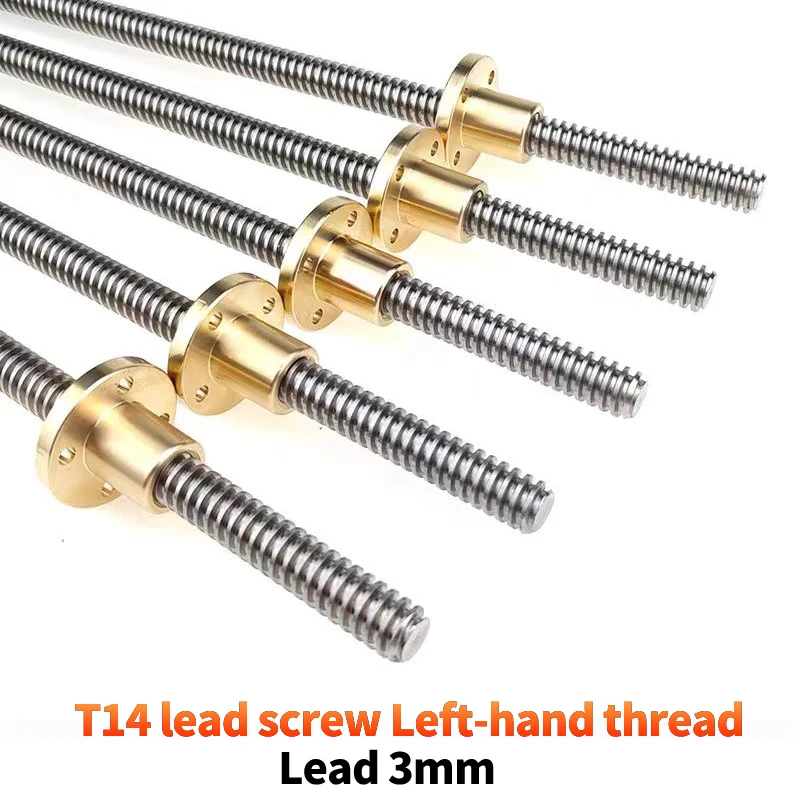 304 stainless steel T14 Lead screw left thread length 100/200/300/500mm lead 3mm trapezoidal spindle with nut 3d printer parts