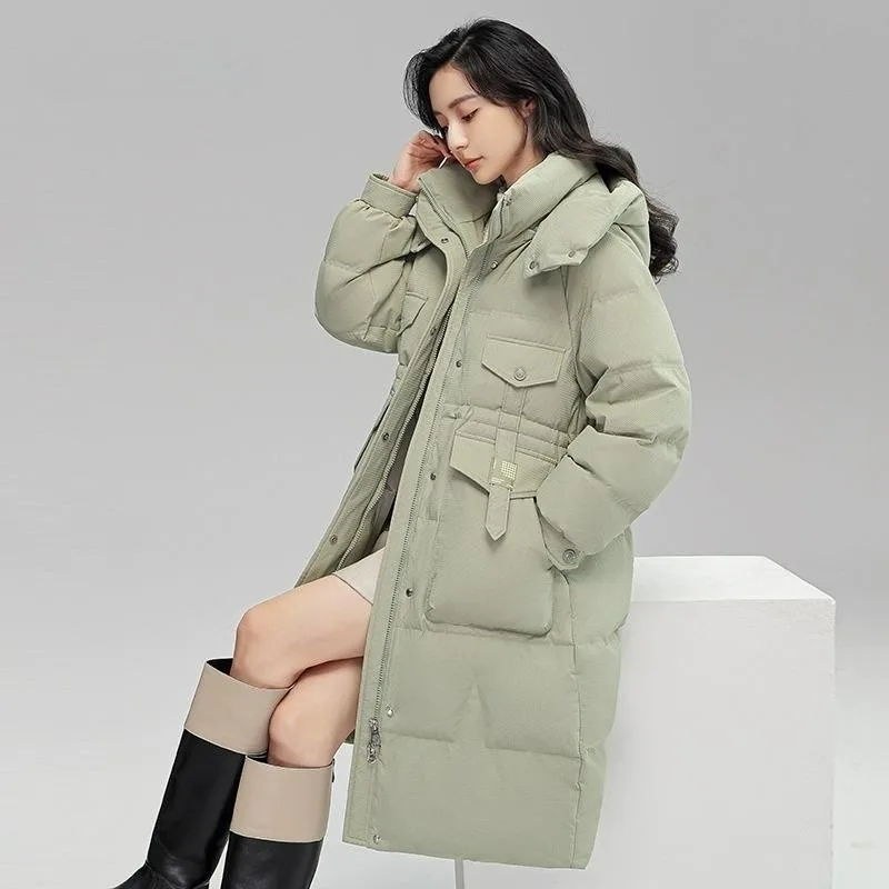 Down Jacket for Women, Mid Length Version Parkas, Loose Coat, Warm Outwear, Hooded Fashion, Versatile Overcoat, Winter, New