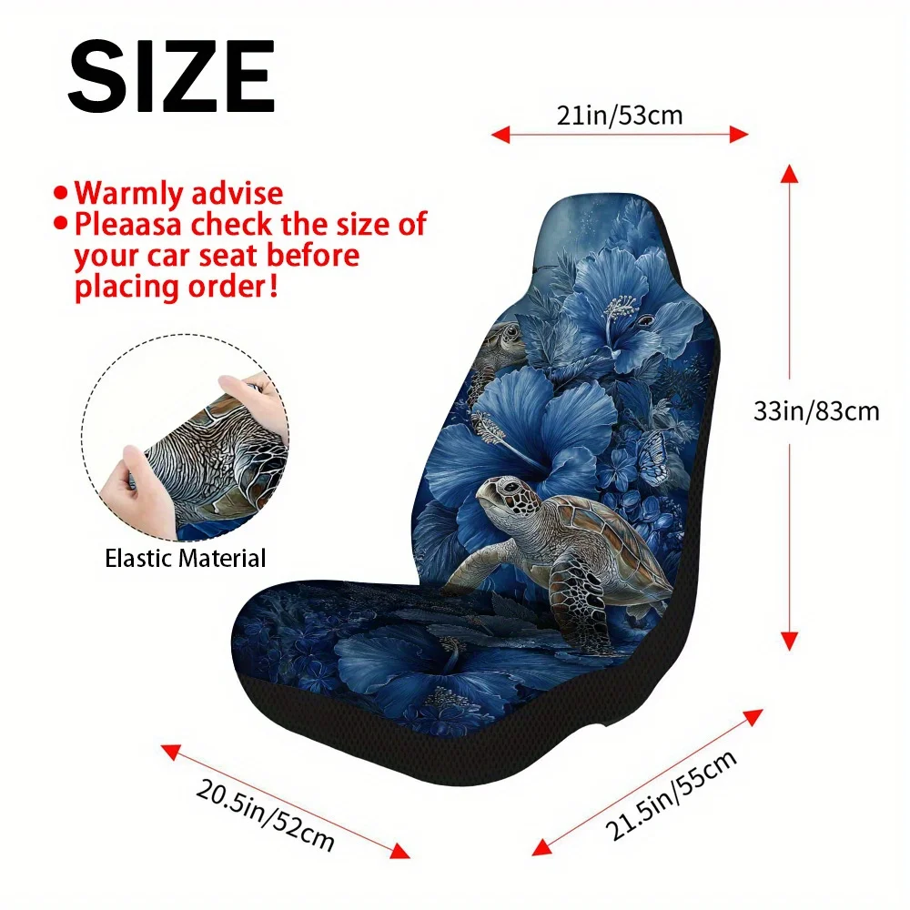 Set Of 2 Car Seat Covers Featuring An Underwater Turtles And Flowers Design – Complete Set For Two Front Seats, Universally Fitt