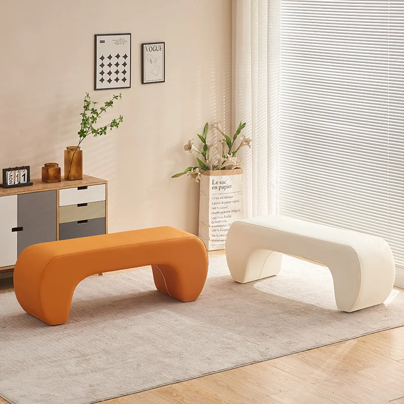 

Simple Nordic Hallway Shoe Stool Soft Padded Household Creamy Long Fitting Room Chair Wearing Change Entrance Bedroom Furniture