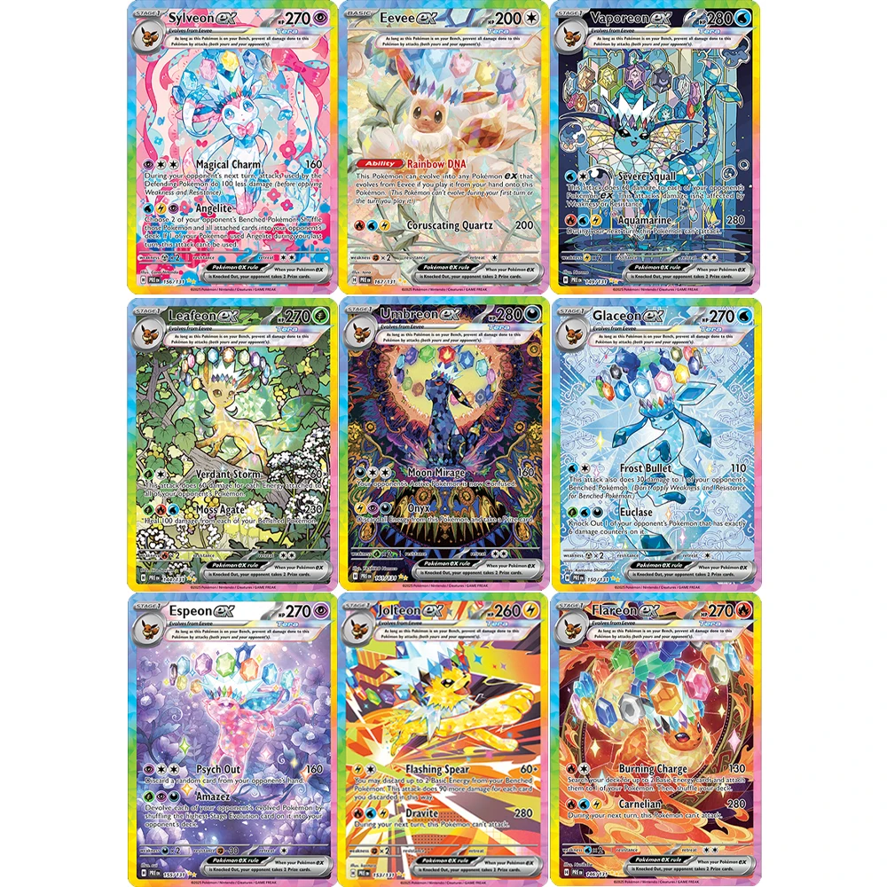 

9Pcs/set Diy Pokemon Prismatic Evolutions Eevee Ex Collection Card English Self Made Umbreon Espeon Vaporeon Color Flash Card