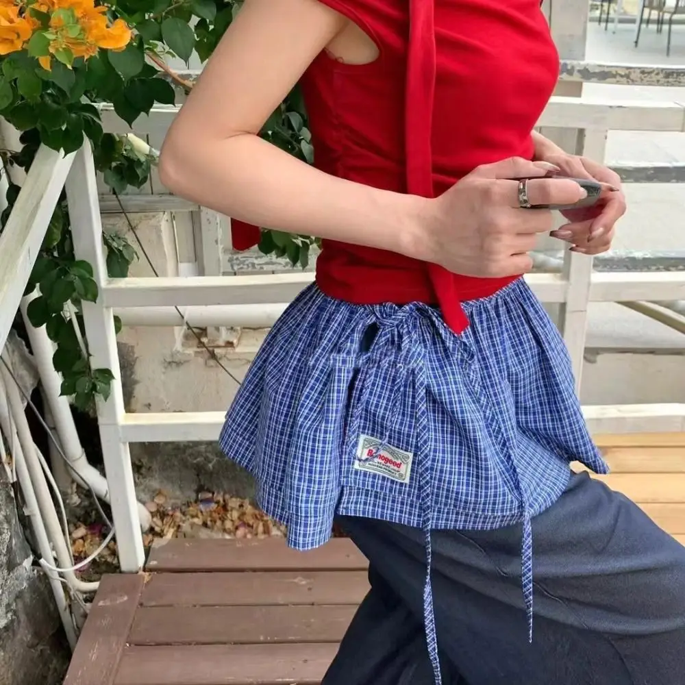 Minigonna a reticolo dolce Vita Blet Gonna decorativa a metà corpo in stile coreano Vita alta Y2K Gonna con bordo arricciato Streetwear