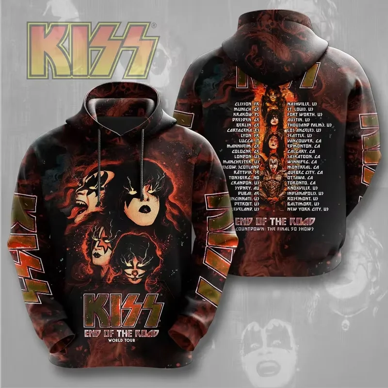 ريترو قبلة الفرقة الجرافيك ثلاثية الأبعاد مطبوعة الخريف والشتاء الرجال هوديي عادية كنزة بمقاس كبير البلوز Harajuku الشارع الشهير #5