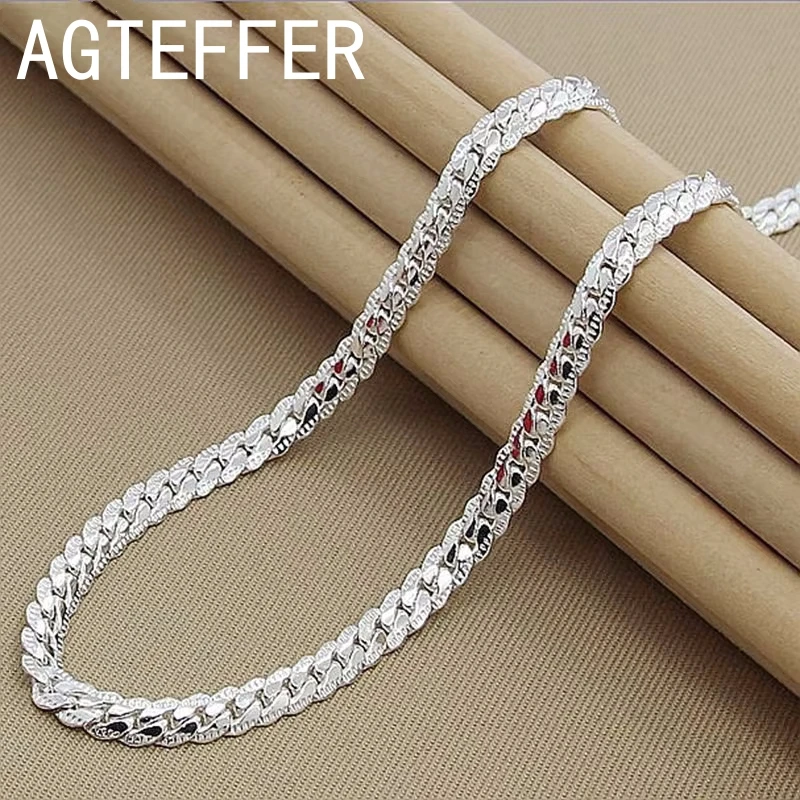 925 Sterling Silver 6mm Side Chain 8/18/20/22/24 Inch Bracelet Necklace For Woman Men Fashion Wedding Engagement Jewelry Gift