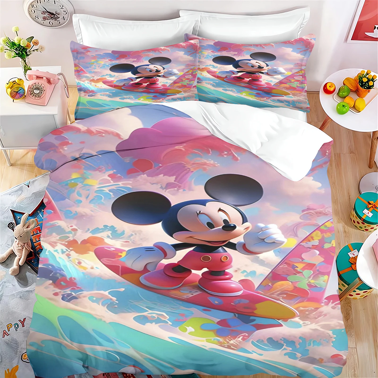 TureMouse-Parure de lit 100% polyester Disney pour enfants, housse de couette, King Size, Twin, 202 lon