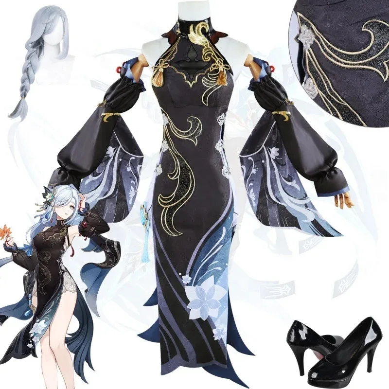 

Shenhe Cosplay Costume Wig Game Shenhe Cosplay Dress Wigs New Skin Cheongsam Halloween Carnival Costume