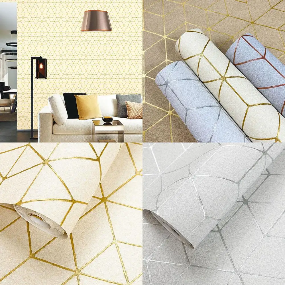 

Роскошные 3D геометрические ромбовидные обои в золотую, серебряную полоску для спальни, гостиной, гостевого дома, ресторана, бара, КТВ