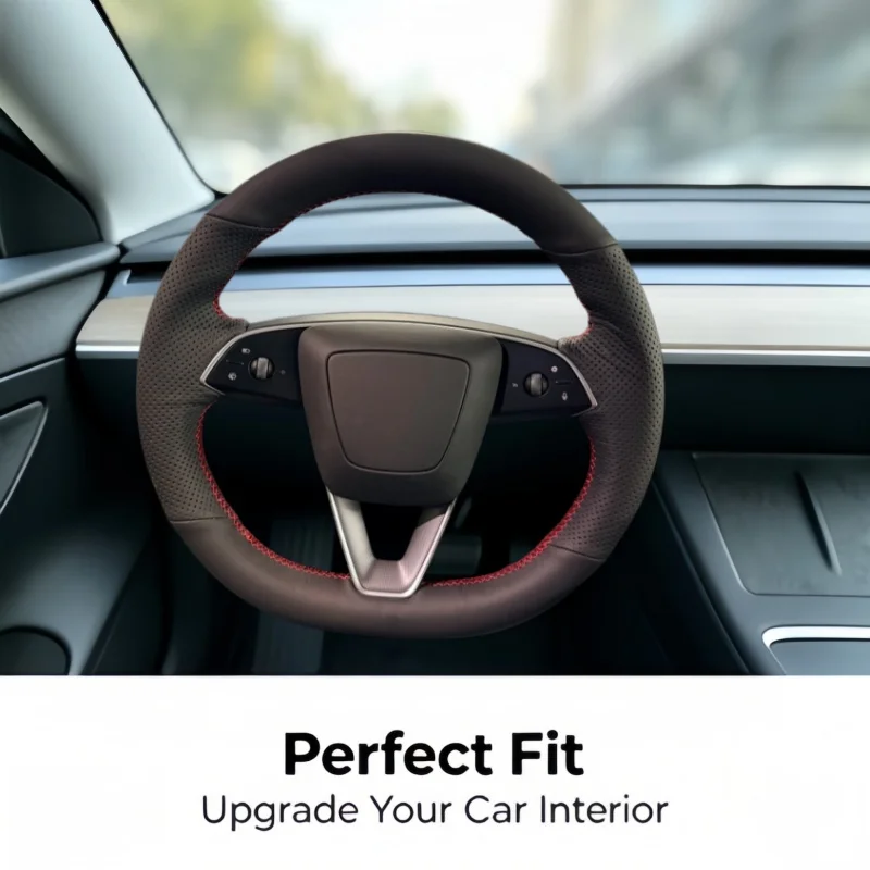 Custom Car Steering Wheel Cover For Tesla Model 3 Model Y Model X Model S Microfiber Leather Hand Sewn Steering Wrap Cover