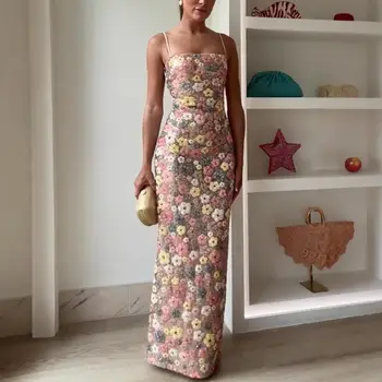 Summ 女士花朵亮片拼接修身派對長裙無肩帶時尚連身裙,性感無袖女士連身裙 8 最佳銷售 夏日派對禮服 - №3