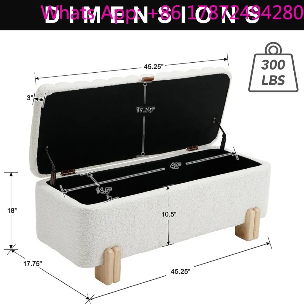 Storage Bench Fur Entryway Bench 45” Upholstered Bench with Seating