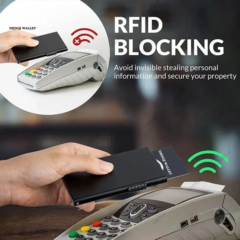Rfid Smart Wallet Kreditkartenetui Metall Dünn Schlank Männer Frauen Geldbörsen Pop Up Minimalistische Geldbörse Kleine Schwarze Geldbörse Metall Vallet