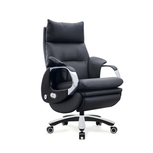 ig-Modern Executive Office Chair with Genuine Leather Ergonomic Massage Adjustable Height Revolving Metal Base-