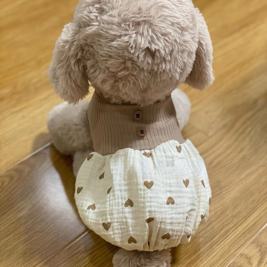 Ins Love Stitching Spring and Summer Teddy Pet Clothes Dog Bubble Pumpkin Vest Skirt Breathable Cute Vest Dog Dress Puppy