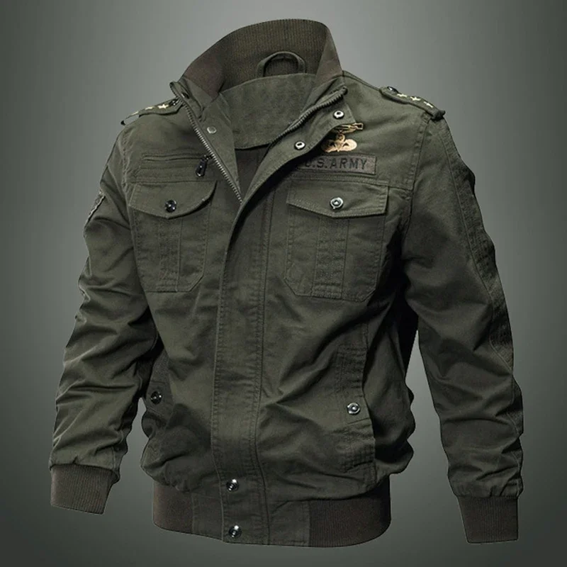 

2023 Autumn and Winter New Men's Military Loose Casual Middle Youth Solid Multi Pocket Jacket Coat