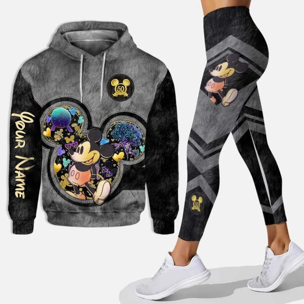 Disney 3D moletom com capuz esportivo calças de ioga Minnie moda esportiva feminina conjunto de ioga 3D