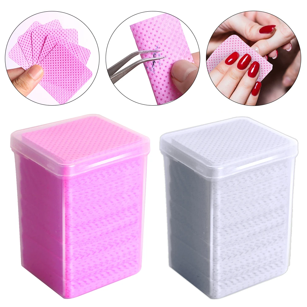 200pcs Lint Free Wipes Non-Woven Nail Polish Remover Pads Soft for Nails Eyelash Extensions Lash Glue Pink Wipes Packed in Case