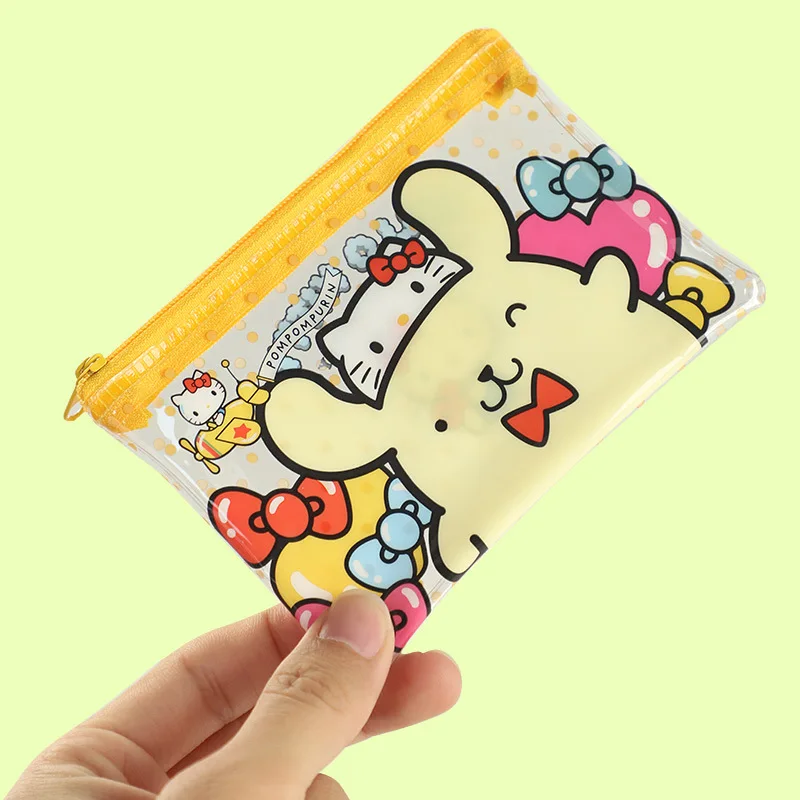 Sanrio Hello Kitty Pvc Waterproof Storage Bag Kuromi My Melody Cinnamoroll Coin Lipstick Wallet Kids Sealed Printed Zipper Bag