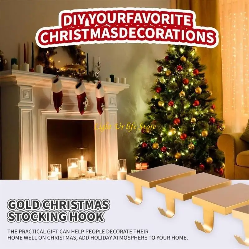 63HA Pack of 4 Elegant Christmas Stocking Hook Fireplaces Mantel Decorative Hangers