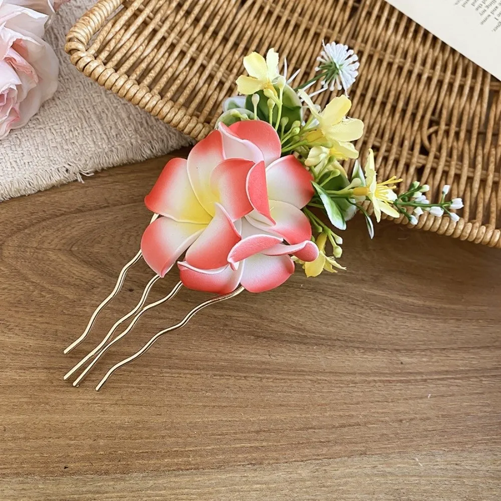 

Заколка для волос в стиле фестиваля сладкого водного полива, винтажная, с искусственным жемчугом, в форме цветка, заколка-уточка, из свежей ткани, с франжипани
