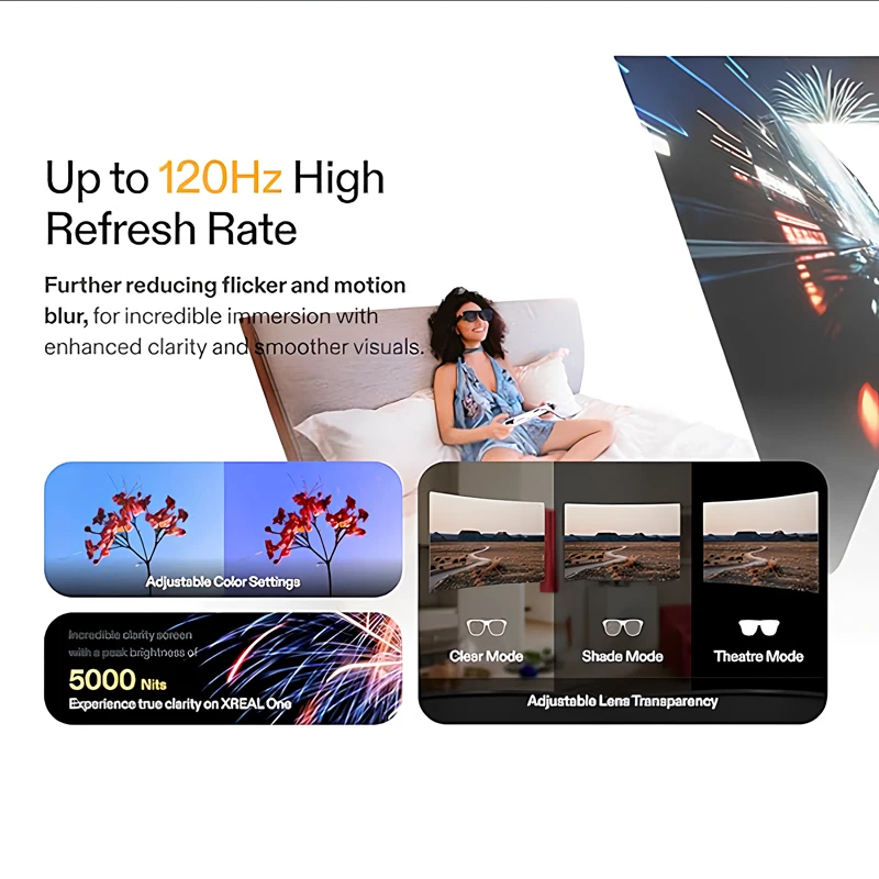 نظارات Xreal One AR الذكية - 3840x1080 |   رقاقة X1 |   الأصلي 3 DoF |   الصوت بواسطة القاعدة |   شاشة واسعة للغاية