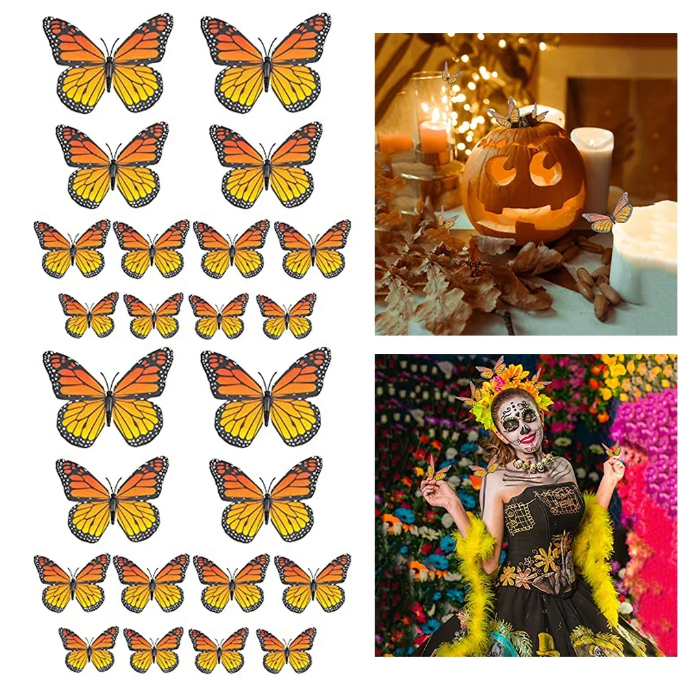 24 Stuks Monarchvlinderdecoraties Voor Thuis, Ambacht, Feest En Kamer, Oranje Halloween, Kerst, Vlinderset