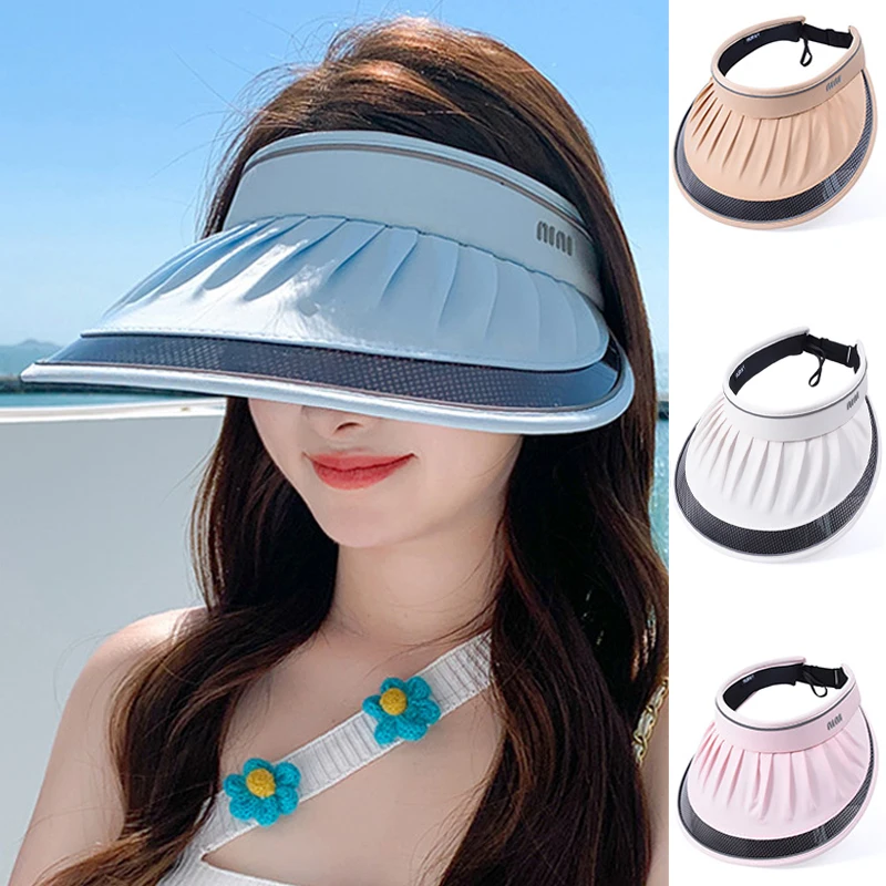 

New Large Brim Empty Top Shell Cap Summer Rhombus Mesh Foldable Sun Hat Fashion Versatile Outdoor UV Protection Travel Beach Hat