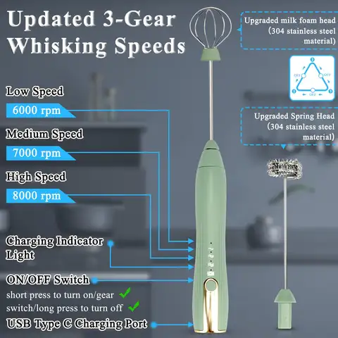 हैंड मिक्सर, मिल्क फ़्रोथर, कॉफ़ी, मैचा, हैंडहेल्ड फ़ोम मेकर, इलेक्ट्रिक व्हिस्क, ड्रिंक मिक्सर, रिचार्जेबल एग बीटर, स्टैंड के साथ 10 best sales कॉफी हैंड मिक्सर - №10