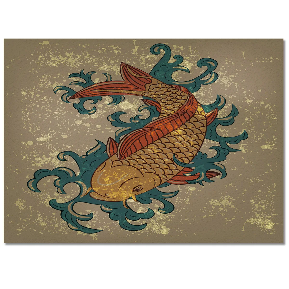 Carp Japanese Retro Animal Fish Old Broken Nature Carpet Area Rug Kids Room Living Room Bedroom Home Play Decoration Floor Mat