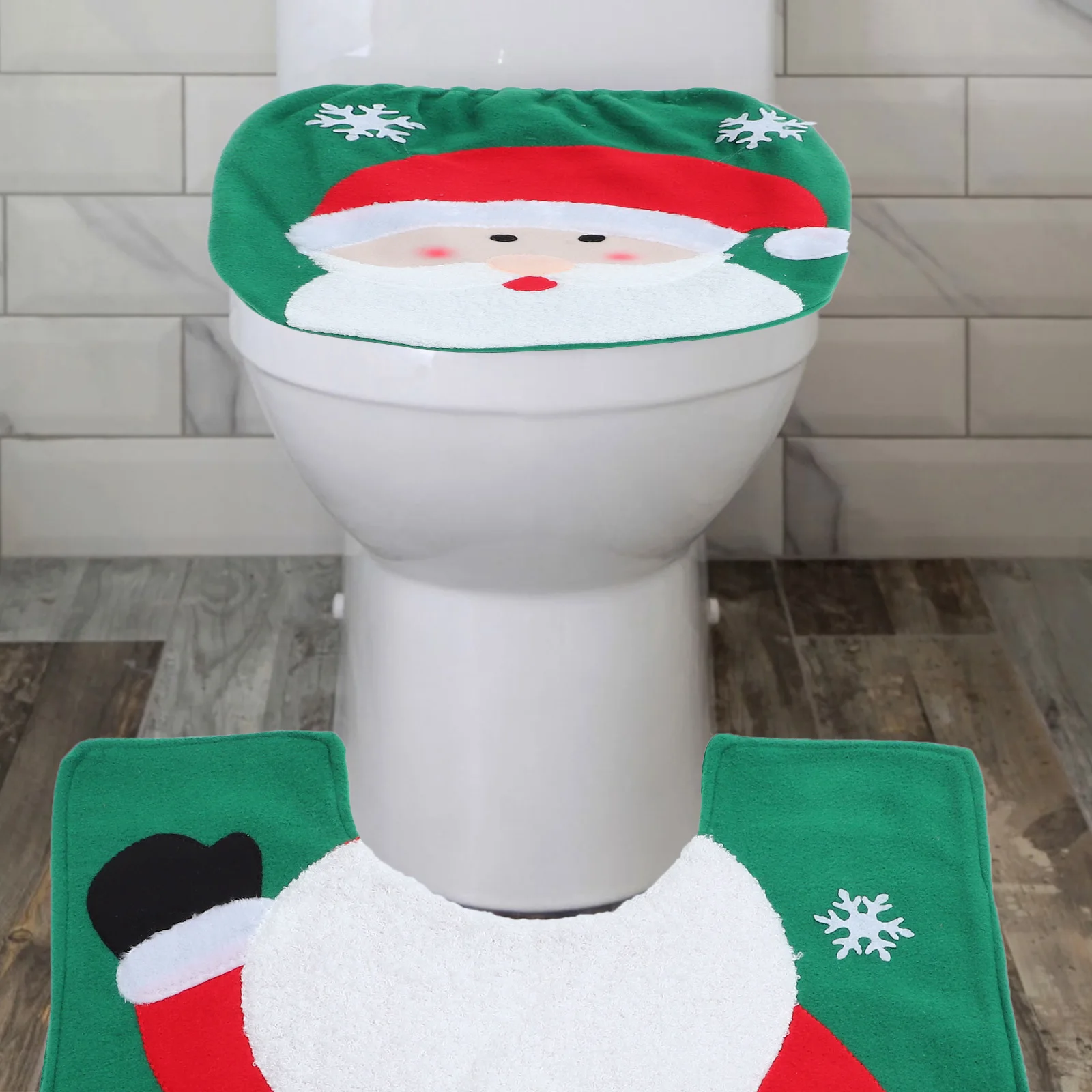 

Christmas Decoration Toilet Cover Lid Protector Xmas Floor Mat Set Polyester Material Bathroom Toilet Practical
