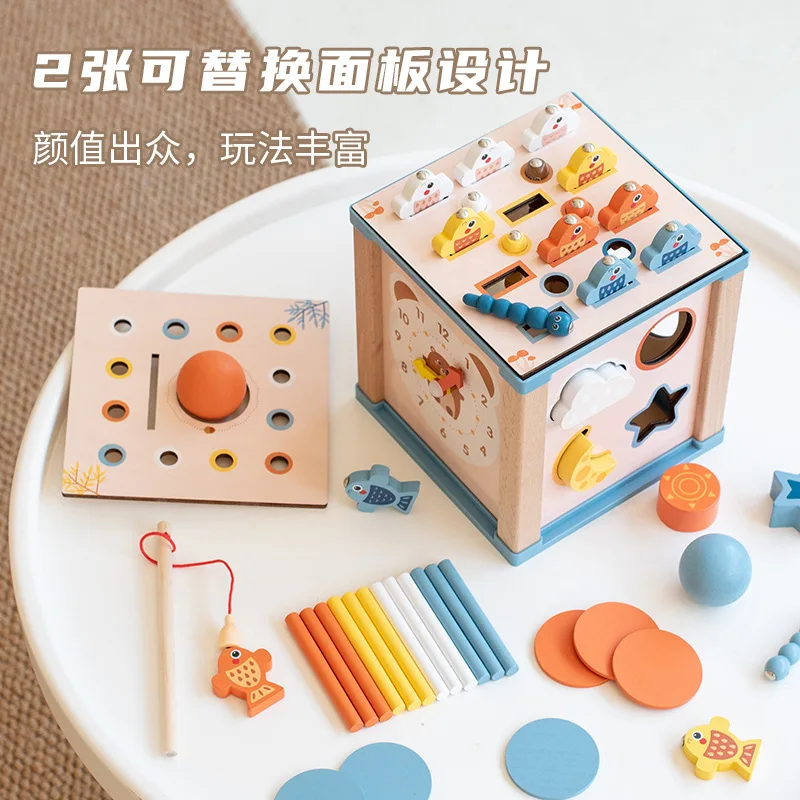 Montessori Coin Box Multi Functional Puzzle Toy Wooden Fishing Geometric Matching Puzzle Toy