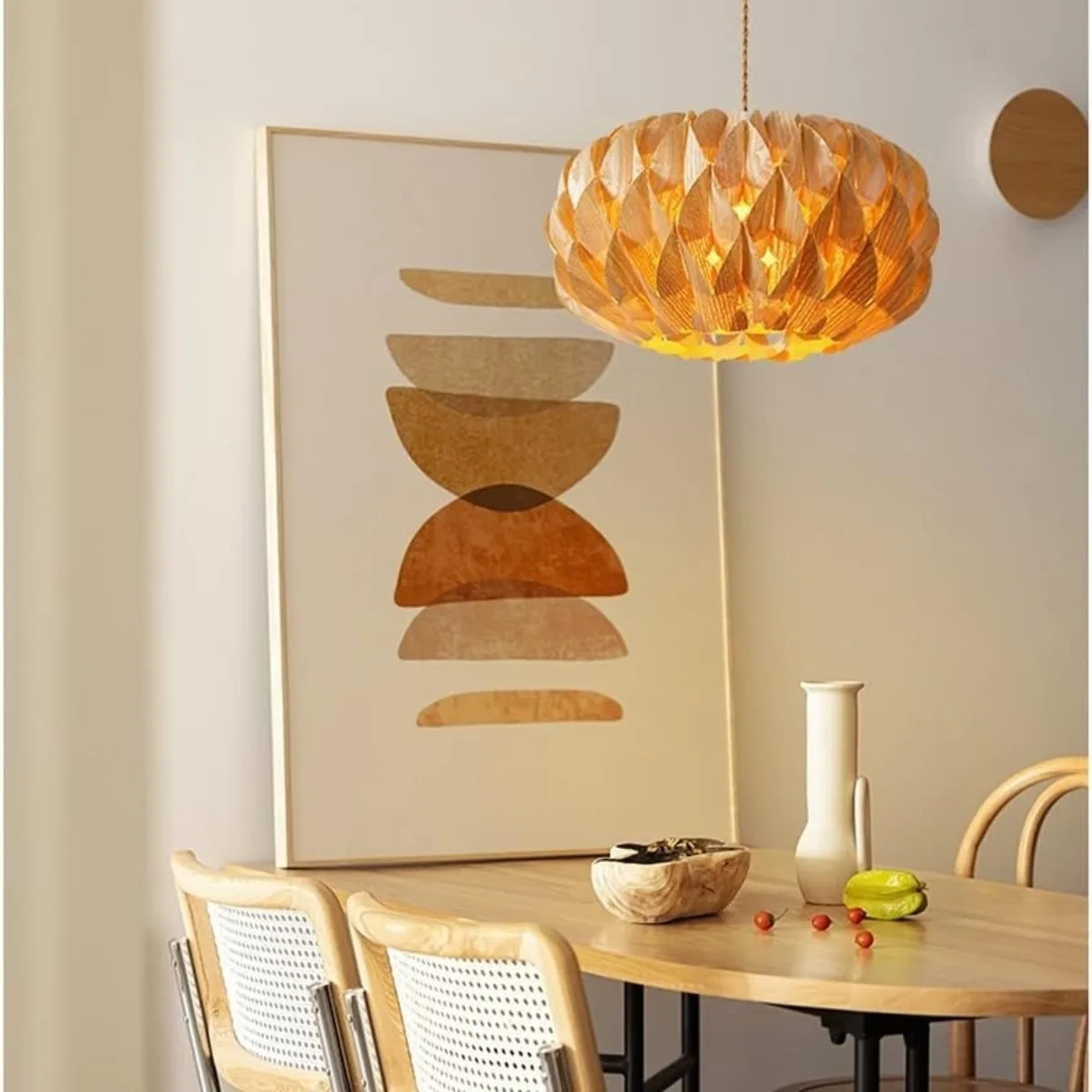 JOYINLED لوتس ثريا خشبية 40 سنتيمتر جنوب شرق آسيا المنسوجة يدويا قشرة الخشب قلادة ضوء غرفة المعيشة غرفة الطعام مصباح المطبخ #1