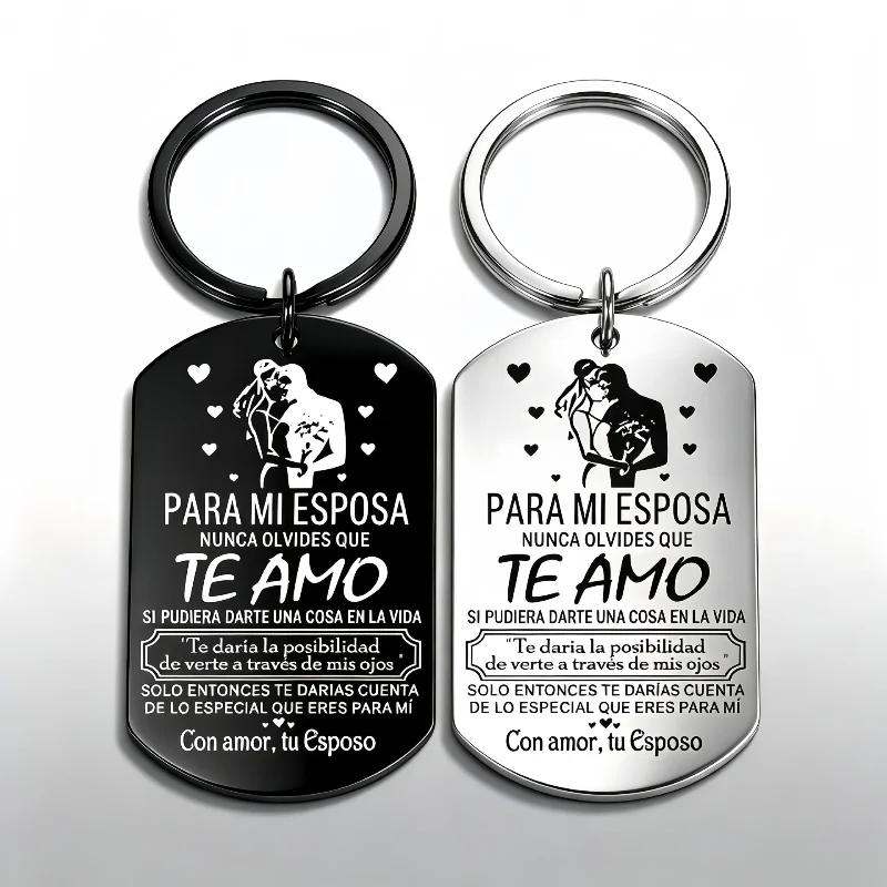 To My Wife Romantic Lettering Tag Key Ring TE AMO Couple Metal Key Pendant Valentine's Day Gift, Commemorative Gift
